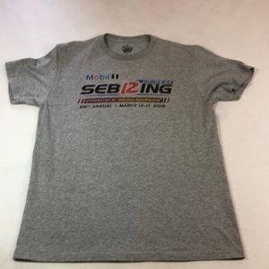 Gray Mobil 1 Sebring 12 T Shirt Large 60%Cotton 40% Polyester